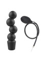 Black inflatable anal bead plug with hand pump and four rounded silicone bulbs