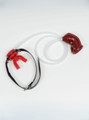 Red mouth gag with red silicone sleeve and clear piss play tube