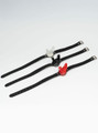 Clear, black, and red piss play mouth gags with adjustable straps