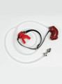 Red piss play mouth gag kit with hollow anal plug, clear tube, and red silicone sleeve