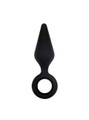 Small black silicone teardrop anal plug with round ring handle