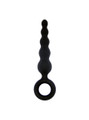 Long black silicone beaded anal trainer with ring handle