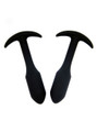 Black silicone anal training toys showing two curved anchor base plug shapes