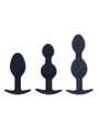 3 piece black silicone anal training set with three wearable plug shapes in different sizes