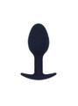 Black silicone starter rounded anal plug with smooth oval tip and curved anchor base