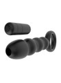 Black 4 bead vibrating anal training plug with ring handle and removable bullet vibrator