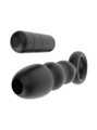Black beaded vibrating anal plug with removable bullet shown separately