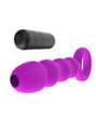 Purple 4 bead vibrating anal training plug with ring handle and removable bullet vibrator