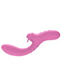 Dark pink silicone tongue-licking vibrator with curved insertable shaft and external teaser