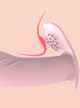 Close-up of pink wearable butterfly vibrator showing raised textured clitoral pad