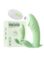 Green remote control wearable butterfly vibrator with silicone body, textured clitoral pad and wireless remote