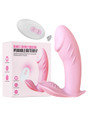 Pink remote control wearable butterfly vibrator with silicone body, textured clitoral pad and wireless remote