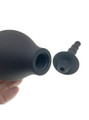 Close up of black silicone anal douche bulb with screw-on removable nozzle