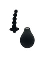 Black silicone anal douche bulb and removable beaded nozzle shown separately