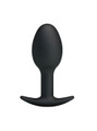 Black silicone anchor butt plug with rounded bulb and curved base