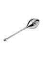 Silver single Kegel ball trainer with a tapered ridged body and slim metal retrieval stem