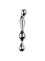 Polished silver stainless steel vaginal stimulator with curved body and graduated rounded ends