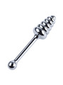 Graduated aluminium alloy anal stimulator with ribbed head and long control handle