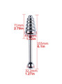 Aluminium anal stimulator dimensions showing 155 mm length and 43.6 mm widest diameter