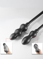 Inflatable 2 bead and 3 bead silicone anal plugs shown before and after expansion