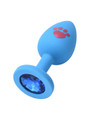 Blue Paw Paw silicone butt plug with paw print detail and blue jewel base