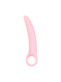 Pink Size 2 curved silicone ring handle butt plug measuring 122 mm (4.80 in) long and 18 mm (0.71 in) wide