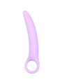 Purple Size 3 curved silicone ring handle butt plug measuring 140 mm (5.51 in) long and 20 mm (0.79 in) wide