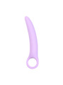 Purple Size 2 curved silicone ring handle butt plug measuring 122 mm (4.80 in) long and 18 mm (0.71 in) wide