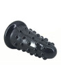Black oversized PVC butt plug with raised dot texture and rounded tip