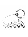 304 stainless steel tethered urethral plug collection with rigid cock ring and six progressive insert sizes.
