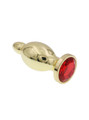 Gold stainless steel jewelled butt plug with red crystal flared base