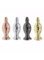 Four stainless steel jewelled butt plugs in rose gold, silver, gunmetal and gold finishes