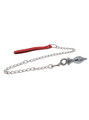 Silver alloy leash butt plug with extended metal chain and red wrist handle