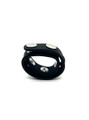 Adjustable black silicone cock ring fastened into a compact circular shape.