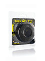 Black Big Nutz TPE cock ring displayed in racing-style retail packaging.