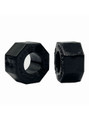 Black Big Nutz TPE cock ring shown from front and side with chunky octagonal shape.