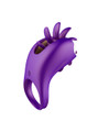 Purple silicone vibrating cock ring with flexible tongue-style stimulation tips.