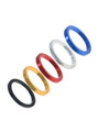 Aluminium cock rings in black, gold, silver, blue and red.