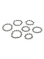 Stainless steel beaded cock ring set shown in different size options