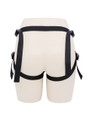 Back view of open back strap-on harness showing adjustable waist and thigh strap layout.