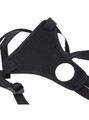 Close-up of the back side of the strap-on harness showing soft backing and stitched front opening.