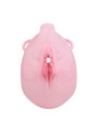 pink resin vagina chastity cage front view with realistic sculpted detail