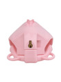 pink locking resin vagina chastity cage rear lock detail