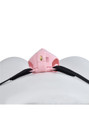 pink locking resin vagina chastity cage rear lock and belt connection detail on mannequin