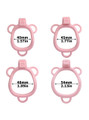 pink resin chastity cage ring size chart showing 40 mm (1.57 in), 45 mm (1.77 in), 48 mm (1.89 in), and 54 mm (2.13 in)