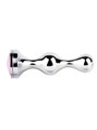 silver 304 stainless steel butt plug with pink gem base side view
