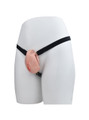 nude locking resin vagina chastity cage with black adjustable belt side view on mannequin