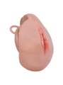 nude resin vagina chastity cage close-up side view showing realistic front detail