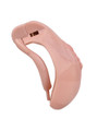 nude resin vagina chastity cage angled product view with locking top section