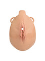 tan resin vagina chastity cage front view with realistic sculpted detail